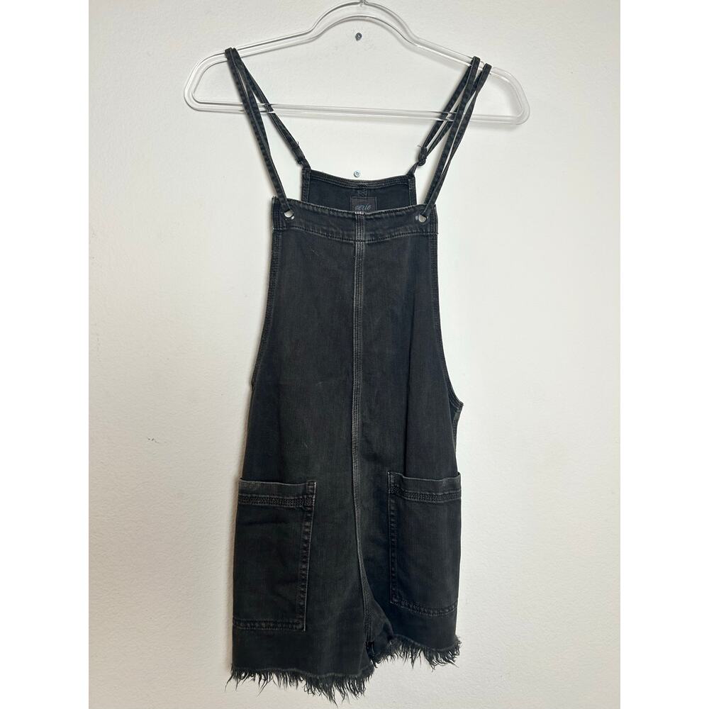 Aerie Womens XS Black Denim Overall Romper Frayed Hem Skater Grunge